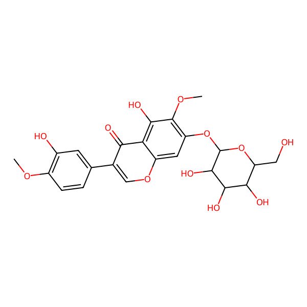 2D Structure of 5-hydroxy-3-(3-hydroxy-4-methoxyphenyl)-6-methoxy-7-[(2S,3S,4S,5S,6R)-3,4,5-trihydroxy-6-(hydroxymethyl)oxan-2-yl]oxychromen-4-one