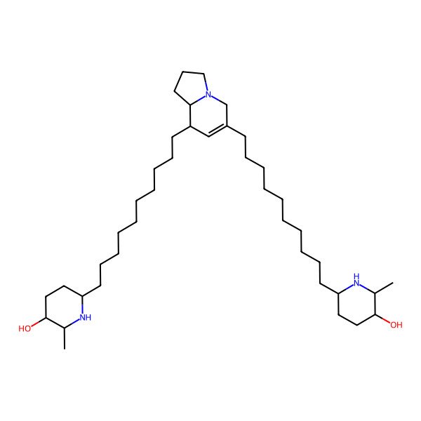 2D Structure of (2R,3S,6S)-6-[10-[(8R,8aS)-6-[10-[(2S,5S,6R)-5-hydroxy-6-methylpiperidin-2-yl]decyl]-1,2,3,5,8,8a-hexahydroindolizin-8-yl]decyl]-2-methylpiperidin-3-ol