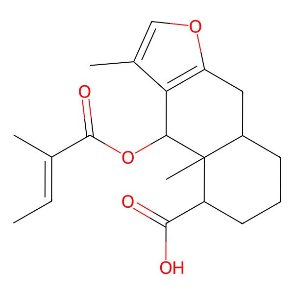 2D Structure of 3,4a-dimethyl-4-(2-methylbut-2-enoyloxy)-5,6,7,8,8a,9-hexahydro-4H-benzo[f][1]benzofuran-5-carboxylic acid