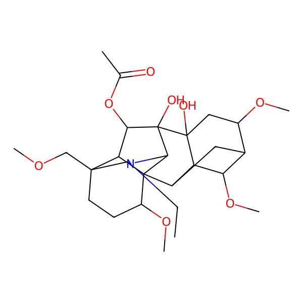 2D Structure of [(1S,2R,3R,4S,5R,6S,8R,9R,10S,13S,16S,17R,18S)-11-ethyl-8,9-dihydroxy-4,6,16-trimethoxy-13-(methoxymethyl)-11-azahexacyclo[7.7.2.12,5.01,10.03,8.013,17]nonadecan-18-yl] acetate