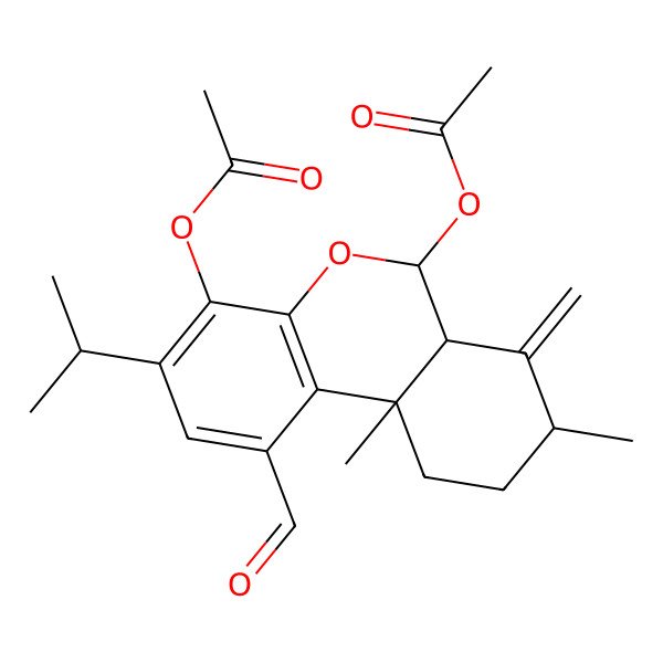 2D Structure of [(6R,6aS,8S,10aS)-4-acetyloxy-1-formyl-8,10a-dimethyl-7-methylidene-3-propan-2-yl-6a,8,9,10-tetrahydro-6H-benzo[c]chromen-6-yl] acetate