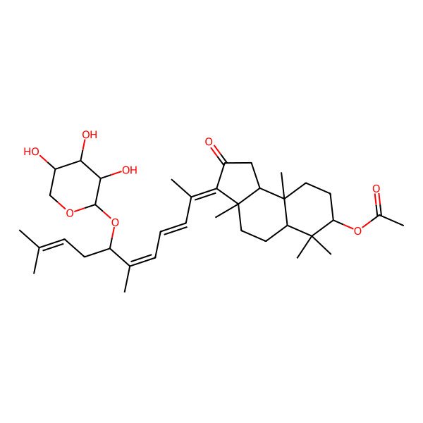 2D Structure of [(3Z,3aS,5aR,7R,9aR,9bS)-3-[(3E,5E,7R)-6,10-dimethyl-7-[(2S,3S,4S,5S)-3,4,5-trihydroxyoxan-2-yl]oxyundeca-3,5,9-trien-2-ylidene]-3a,6,6,9a-tetramethyl-2-oxo-1,4,5,5a,7,8,9,9b-octahydrocyclopenta[a]naphthalen-7-yl] acetate