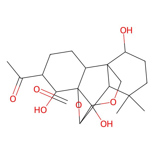 2D Structure of 5-Acetyl-6,15,18-trihydroxy-12,12-dimethyl-9,17-dioxapentacyclo[8.5.3.01,11.02,7.07,18]octadecan-8-one