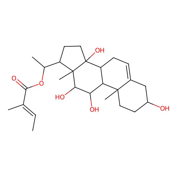 2D Structure of 1-(3,11,12,14-Tetrahydroxy-10,13-dimethyl-1,2,3,4,7,8,9,11,12,15,16,17-dodecahydrocyclopenta[a]phenanthren-17-yl)ethyl 2-methylbut-2-enoate