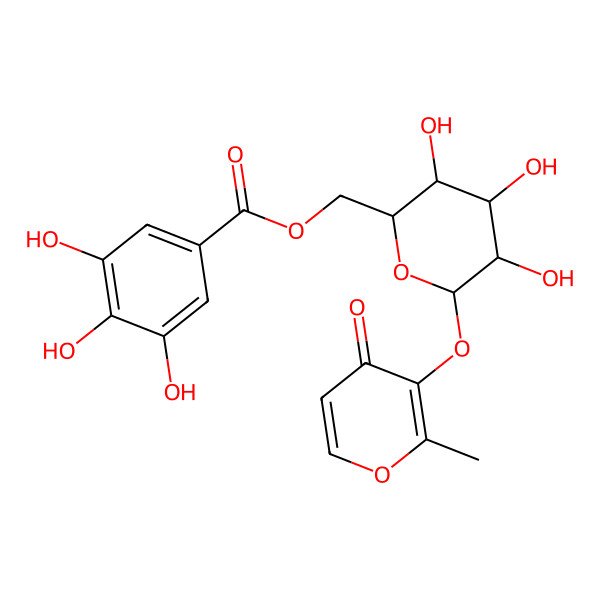 2D Structure of [(2R,3S,4S,5R,6S)-3,4,5-trihydroxy-6-(2-methyl-4-oxopyran-3-yl)oxyoxan-2-yl]methyl 3,4,5-trihydroxybenzoate