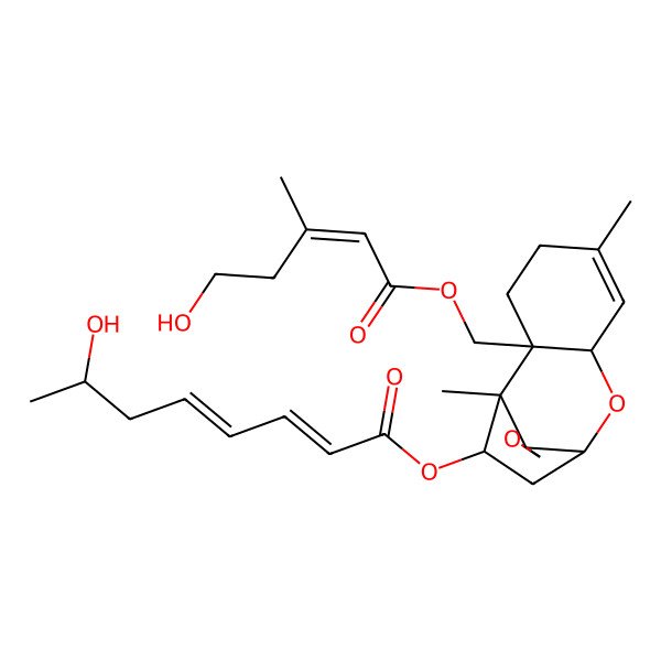 2D Structure of [2-[(5-Hydroxy-3-methylpent-2-enoyl)oxymethyl]-1,5-dimethylspiro[8-oxatricyclo[7.2.1.02,7]dodec-5-ene-12,2'-oxirane]-11-yl] 7-hydroxyocta-2,4-dienoate
