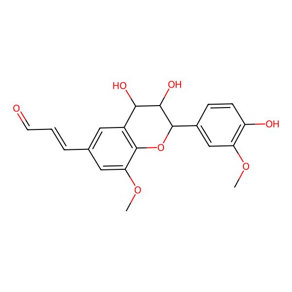 2D Structure of (E)-3-[(2S,3S,4S)-3,4-dihydroxy-2-(4-hydroxy-3-methoxyphenyl)-8-methoxy-3,4-dihydro-2H-chromen-6-yl]prop-2-enal