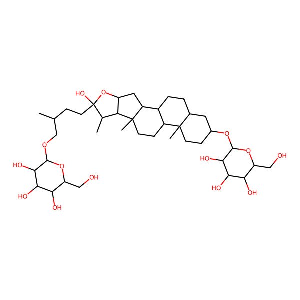 2D Structure of (2R,3S,4S,5R,6R)-2-(hydroxymethyl)-6-[(2S)-4-[(1R,2S,4S,6R,7S,8R,9S,12S,13S,16S,18R)-6-hydroxy-7,9,13-trimethyl-16-[(2R,3R,4S,5S,6R)-3,4,5-trihydroxy-6-(hydroxymethyl)oxan-2-yl]oxy-5-oxapentacyclo[10.8.0.02,9.04,8.013,18]icosan-6-yl]-2-methylbutoxy]oxane-3,4,5-triol