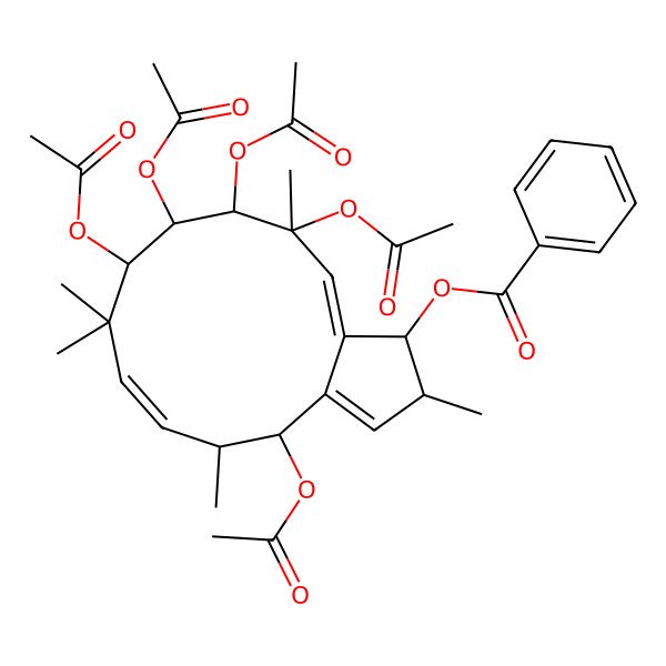 2D Structure of [(1R,2R,4R,5R,6E,9R,10S,11S,12R,13Z)-4,9,10,11,12-pentaacetyloxy-2,5,8,8,12-pentamethyl-2,4,5,9,10,11-hexahydro-1H-cyclopenta[12]annulen-1-yl] benzoate