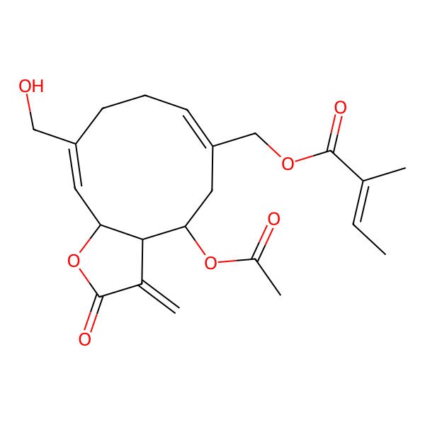 2D Structure of [(3aR,4R,6Z,10Z,11aS)-4-acetyloxy-10-(hydroxymethyl)-3-methylidene-2-oxo-3a,4,5,8,9,11a-hexahydrocyclodeca[b]furan-6-yl]methyl (E)-2-methylbut-2-enoate