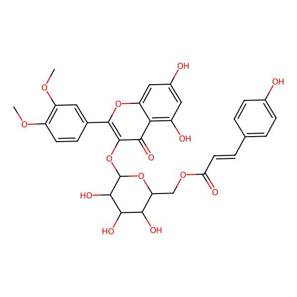 2D Structure of [(2R,3S,4S,5R,6S)-6-[2-(3,4-dimethoxyphenyl)-5,7-dihydroxy-4-oxochromen-3-yl]oxy-3,4,5-trihydroxyoxan-2-yl]methyl (E)-3-(4-hydroxyphenyl)prop-2-enoate