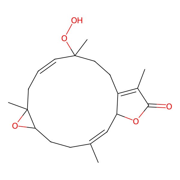 2D Structure of (1R,6R,8R,12S)-12-hydroperoxy-3,8,12,16-tetramethyl-7,18-dioxatricyclo[13.3.0.06,8]octadeca-2,10,15-trien-17-one
