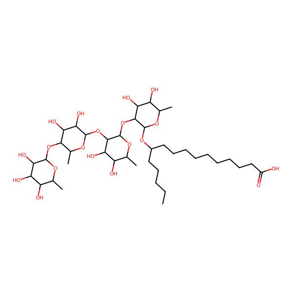 2D Structure of (11R)-11-[(2R,3R,4S,5S,6R)-3-[(2S,3R,4S,5S,6R)-3-[(2S,3R,4S,5R,6S)-3,4-dihydroxy-6-methyl-5-[(2S,3R,4S,5R,6R)-3,4,5-trihydroxy-6-methyloxan-2-yl]oxyoxan-2-yl]oxy-4,5-dihydroxy-6-methyloxan-2-yl]oxy-4,5-dihydroxy-6-methyloxan-2-yl]oxyhexadecanoic acid