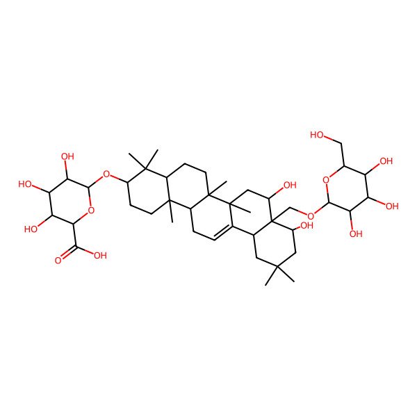 2D Structure of (2S,3S,4S,5R,6R)-6-[[(3S,4aR,6aR,6bS,8S,8aS,9S,12aS,14aR,14bR)-8,9-dihydroxy-4,4,6a,6b,11,11,14b-heptamethyl-8a-[[(2R,3R,4S,5S,6R)-3,4,5-trihydroxy-6-(hydroxymethyl)oxan-2-yl]oxymethyl]-1,2,3,4a,5,6,7,8,9,10,12,12a,14,14a-tetradecahydropicen-3-yl]oxy]-3,4,5-trihydroxyoxane-2-carboxylic acid