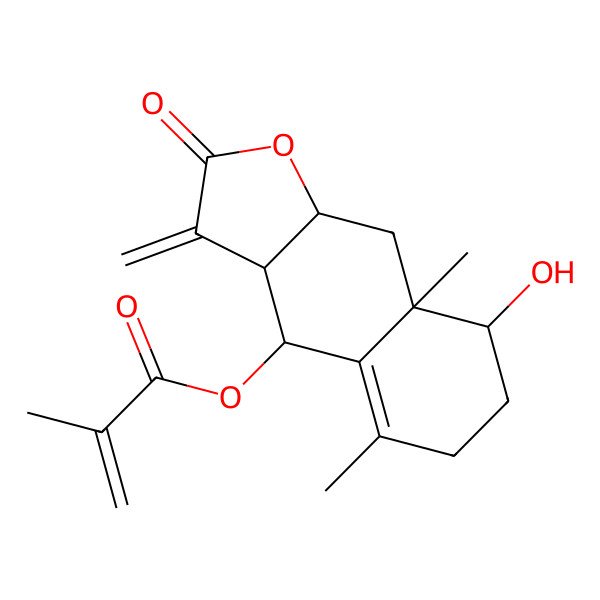 2D Structure of (8-hydroxy-5,8a-dimethyl-3-methylidene-2-oxo-4,6,7,8,9,9a-hexahydro-3aH-benzo[f][1]benzofuran-4-yl) 2-methylprop-2-enoate