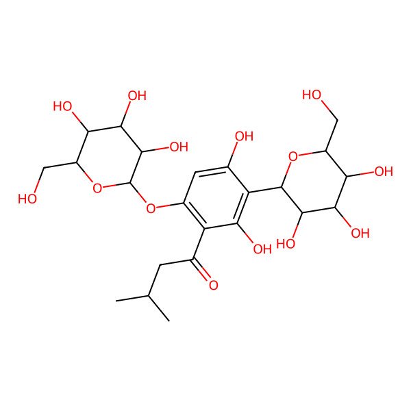 2D Structure of 1-[2,4-Dihydroxy-3-[3,4,5-trihydroxy-6-(hydroxymethyl)oxan-2-yl]-6-[3,4,5-trihydroxy-6-(hydroxymethyl)oxan-2-yl]oxyphenyl]-3-methylbutan-1-one