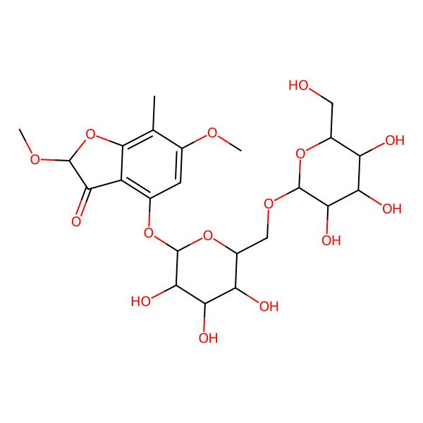 2D Structure of (2S)-2,6-dimethoxy-7-methyl-4-[(2S,3R,4S,5S,6R)-3,4,5-trihydroxy-6-[[(2R,3R,4S,5S,6R)-3,4,5-trihydroxy-6-(hydroxymethyl)oxan-2-yl]oxymethyl]oxan-2-yl]oxy-1-benzofuran-3-one