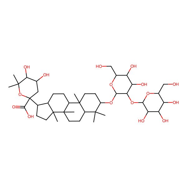 2D Structure of 2-[3-[4,5-dihydroxy-6-(hydroxymethyl)-3-[3,4,5-trihydroxy-6-(hydroxymethyl)oxan-2-yl]oxyoxan-2-yl]oxy-4,4,8,10,14-pentamethyl-2,3,5,6,7,9,11,12,13,15,16,17-dodecahydro-1H-cyclopenta[a]phenanthren-17-yl]-4,5-dihydroxy-6,6-dimethyloxane-2-carboxylic acid