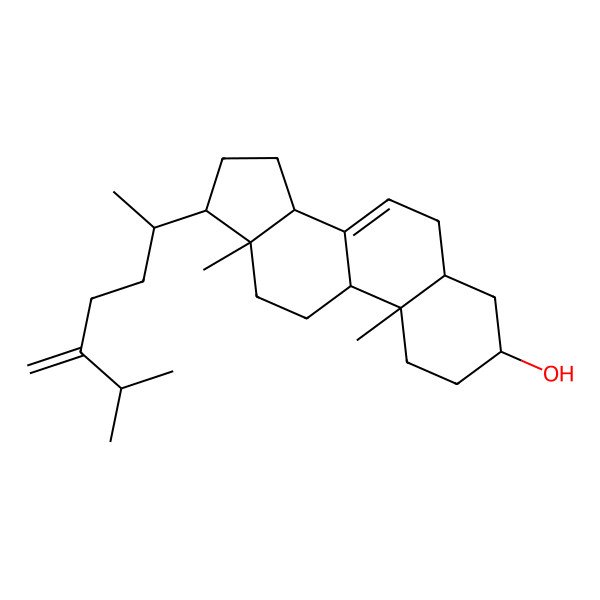 2D Structure of (3S,5R,9R,10S,13R,14R,17S)-10,13-dimethyl-17-[(2R)-6-methyl-5-methylideneheptan-2-yl]-2,3,4,5,6,9,11,12,14,15,16,17-dodecahydro-1H-cyclopenta[a]phenanthren-3-ol