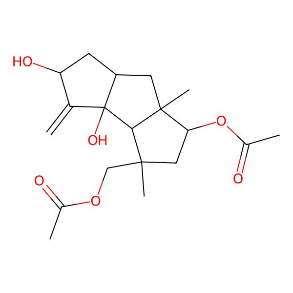 2D Structure of [(1S,3R,3aS,3bR,5S,6aS,7aS)-1-acetyloxy-3b,5-dihydroxy-3,7a-dimethyl-4-methylidene-2,3a,5,6,6a,7-hexahydro-1H-cyclopenta[a]pentalen-3-yl]methyl acetate