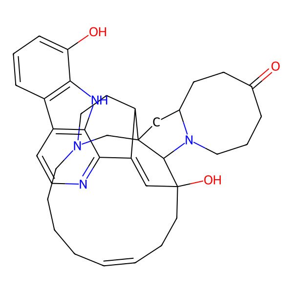2D Structure of (1R,2R,4S,12R,13R,16Z)-13-hydroxy-25-(8-hydroxy-9H-pyrido[3,4-b]indol-1-yl)-11,22-diazapentacyclo[11.11.2.12,22.02,12.04,11]heptacosa-16,25-dien-7-one
