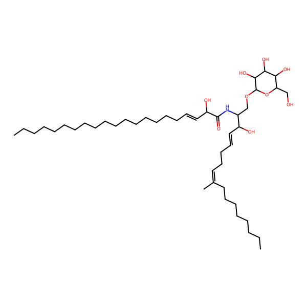 2D Structure of 2-hydroxy-N-[3-hydroxy-9-methyl-1-[3,4,5-trihydroxy-6-(hydroxymethyl)oxan-2-yl]oxyheptadeca-4,8-dien-2-yl]henicos-3-enamide