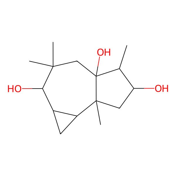 2D Structure of (1aS,2R,4aR,5R,6R,7aS,7bR)-3,3,5,7a-tetramethyl-1,1a,2,4,5,6,7,7b-octahydrocyclopropa[h]azulene-2,4a,6-triol