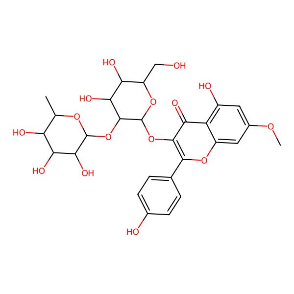 2D Structure of 3-[(2S,3R,4S,5S,6R)-4,5-dihydroxy-6-(hydroxymethyl)-3-[(2S,3R,4R,5R,6S)-3,4,5-trihydroxy-6-methyloxan-2-yl]oxyoxan-2-yl]oxy-5-hydroxy-2-(4-hydroxyphenyl)-7-methoxychromen-4-one