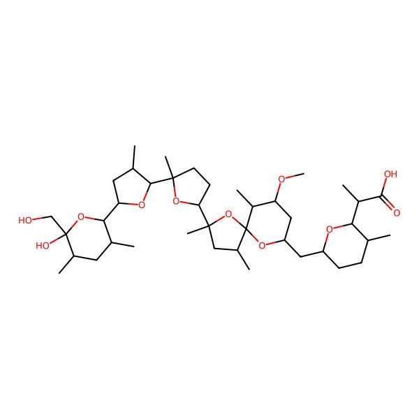 2D Structure of (2R)-2-[(2R,3S,6R)-6-[[(2S,4R,5R,6R,7R,9R)-2-[(2R,5S)-5-[(2R,3S,5R)-5-[(2S,3S,5S,6R)-6-hydroxy-6-(hydroxymethyl)-3,5-dimethyloxan-2-yl]-3-methyloxolan-2-yl]-5-methyloxolan-2-yl]-7-methoxy-2,4,6-trimethyl-1,10-dioxaspiro[4.5]decan-9-yl]methyl]-3-methyloxan-2-yl]propanoic acid