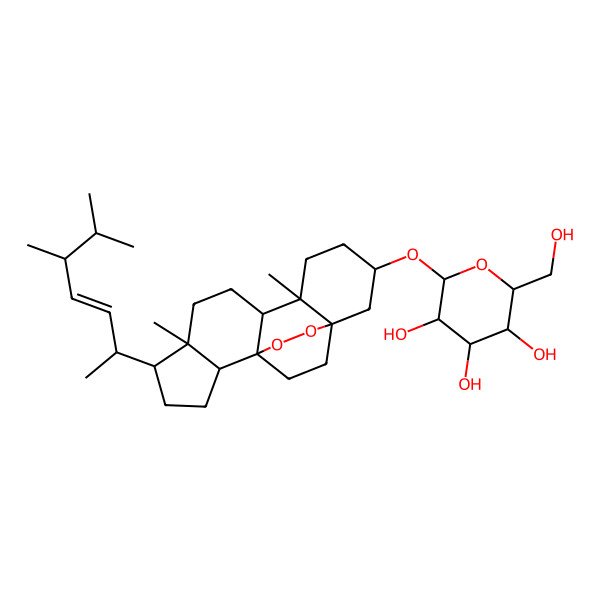 2D Structure of 2-[[5-(5,6-Dimethylhept-3-en-2-yl)-6,10-dimethyl-16,17-dioxapentacyclo[13.2.2.01,9.02,6.010,15]nonadecan-13-yl]oxy]-6-(hydroxymethyl)oxane-3,4,5-triol