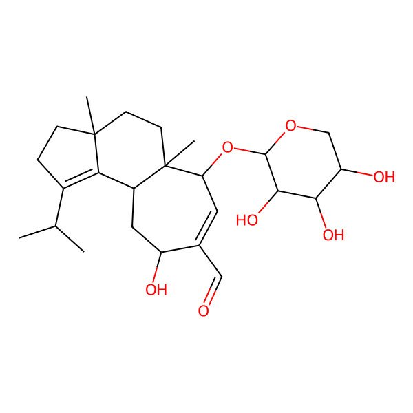 2D Structure of 9-Hydroxy-3a,5a-dimethyl-1-propan-2-yl-6-(3,4,5-trihydroxyoxan-2-yl)oxy-2,3,4,5,6,9,10,10a-octahydrocyclohepta[e]indene-8-carbaldehyde