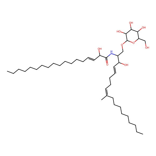 2D Structure of 2-hydroxy-N-[3-hydroxy-9-methyl-1-[3,4,5-trihydroxy-6-(hydroxymethyl)oxan-2-yl]oxyoctadeca-4,8-dien-2-yl]octadec-3-enamide