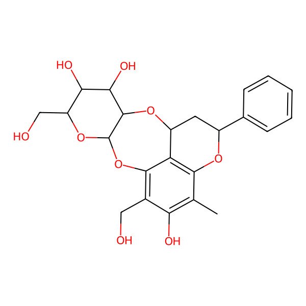 2D Structure of 5,17-Bis(hydroxymethyl)-15-methyl-12-phenyl-2,4,9,13-tetraoxatetracyclo[8.7.1.03,8.014,18]octadeca-1(17),14(18),15-triene-6,7,16-triol