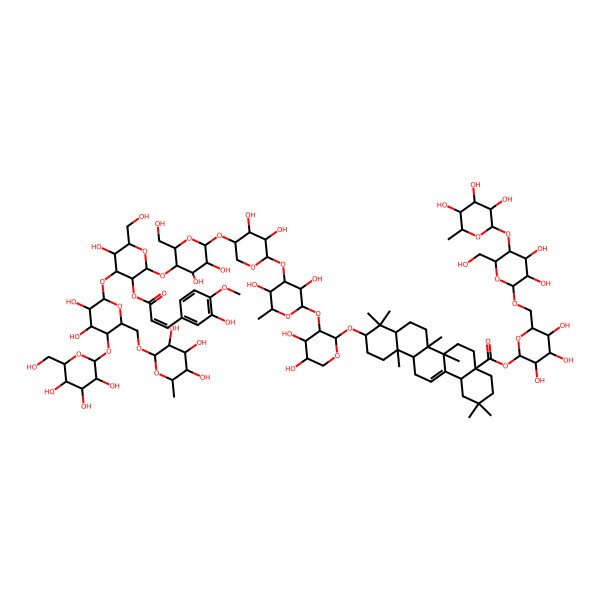 2D Structure of [(2S,3R,4S,5S,6R)-6-[[(2R,3R,4R,5S,6R)-3,4-dihydroxy-6-(hydroxymethyl)-5-[(2R,3R,4R,5R,6S)-3,4,5-trihydroxy-6-methyloxan-2-yl]oxyoxan-2-yl]oxymethyl]-3,4,5-trihydroxyoxan-2-yl] (4aS,6aR,6aS,6bR,8aR,10S,12aR,14bS)-10-[(2S,3R,4S,5S)-3-[(2S,3R,4R,5S,6S)-4-[(2S,3R,4S,5R)-5-[(2R,3R,4R,5S,6R)-5-[(2S,3R,4S,5R,6R)-4-[(2S,3R,4R,5S,6R)-3,4-dihydroxy-5-[(2S,3R,4S,5S,6R)-3,4,5-trihydroxy-6-(hydroxymethyl)oxan-2-yl]oxy-6-[[(2R,3R,4R,5R,6S)-3,4,5-trihydroxy-6-methyloxan-2-yl]oxymethyl]oxan-2-yl]oxy-5-hydroxy-3-[(E)-3-(3-hydroxy-4-methoxyphenyl)prop-2-enoyl]oxy-6-(hydroxymethyl)oxan-2-yl]oxy-3,4-dihydroxy-6-(hydroxymethyl)oxan-2-yl]oxy-3,4-dihydroxyoxan-2-yl]oxy-3,5-dihydroxy-6-methyloxan-2-yl]oxy-4,5-dihydroxyoxan-2-yl]oxy-2,2,6a,6b,9,9,12a-heptamethyl-1,3,4,5,6,6a,7,8,8a,10,11,12,13,14b-tetradecahydropicene-4a-carboxylate
