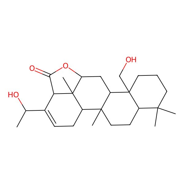 2D Structure of 17-(1-Hydroxyethyl)-10-(hydroxymethyl)-2,6,6,20-tetramethyl-14-oxapentacyclo[11.6.1.02,11.05,10.016,20]icos-17-en-15-one