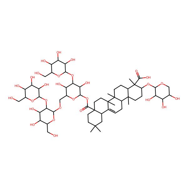 2D Structure of (3S,4S,4aR,6aR,6bS,8aS,12aS,14aR,14bR)-8a-[(2S,3R,4S,5R,6R)-6-[[(2R,3R,4S,5S,6R)-4,5-dihydroxy-6-(hydroxymethyl)-3-[(2S,3R,4S,5S,6R)-3,4,5-trihydroxy-6-(hydroxymethyl)oxan-2-yl]oxyoxan-2-yl]oxymethyl]-3,5-dihydroxy-4-[(2S,3R,4S,5S,6R)-3,4,5-trihydroxy-6-(hydroxymethyl)oxan-2-yl]oxyoxan-2-yl]oxycarbonyl-4,6a,6b,11,11,14b-hexamethyl-3-[(2S,3R,4S,5R)-3,4,5-trihydroxyoxan-2-yl]oxy-1,2,3,4a,5,6,7,8,9,10,12,12a,14,14a-tetradecahydropicene-4-carboxylic acid