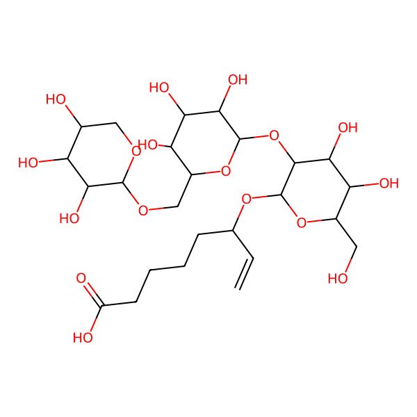 2D Structure of (6R)-6-[(2R,3R,4S,5S,6R)-4,5-dihydroxy-6-(hydroxymethyl)-3-[(2S,3R,4S,5S,6R)-3,4,5-trihydroxy-6-[[(2S,3R,4S,5R)-3,4,5-trihydroxyoxan-2-yl]oxymethyl]oxan-2-yl]oxyoxan-2-yl]oxyoct-7-enoic acid