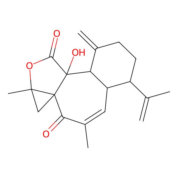 2D Structure of (1R,5R,6S,10S,11S,14S)-11-hydroxy-3,14-dimethyl-9-methylidene-6-prop-1-en-2-yl-13-oxatetracyclo[9.4.0.01,14.05,10]pentadec-3-ene-2,12-dione