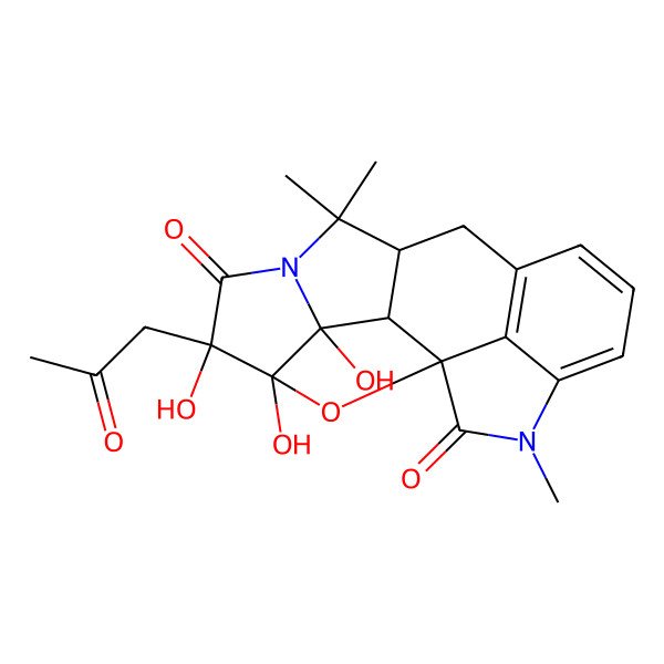 2D Structure of 3,4,5-Trihydroxy-8,8,16-trimethyl-5-(2-oxopropyl)-19-oxa-7,16-diazahexacyclo[9.6.1.11,4.02,9.03,7.015,18]nonadeca-11(18),12,14-triene-6,17-dione