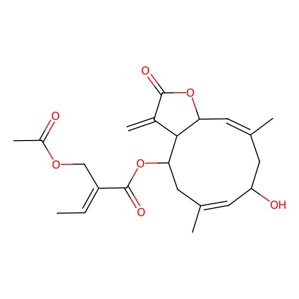 2D Structure of [(3aR,4R,6E,8R,10E,11aR)-8-hydroxy-6,10-dimethyl-3-methylidene-2-oxo-3a,4,5,8,9,11a-hexahydrocyclodeca[b]furan-4-yl] (Z)-2-(acetyloxymethyl)but-2-enoate