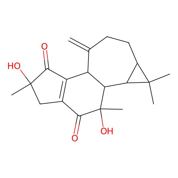 2D Structure of (1S,4R,8S,9R,10S,12S)-4,8-dihydroxy-4,8,11,11-tetramethyl-15-methylidenetetracyclo[7.6.0.02,6.010,12]pentadec-2(6)-ene-3,7-dione