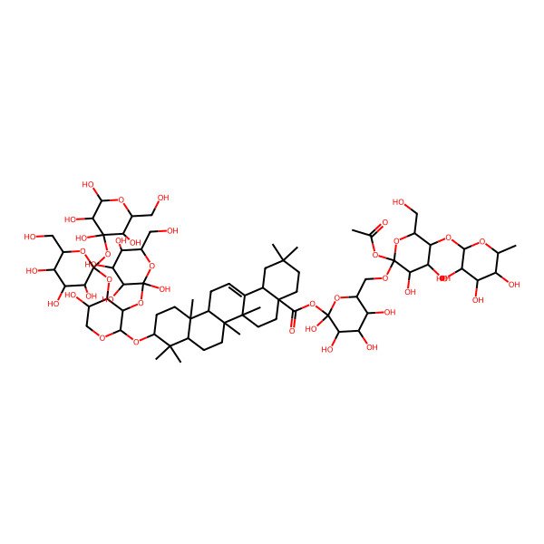 2D Structure of [(2R,3S,5S)-6-[[(2S,3S,5S)-2-acetyloxy-3,4-dihydroxy-6-(hydroxymethyl)-5-[(3S,4S,5S,6R)-3,4,5-trihydroxy-6-methyloxan-2-yl]oxyoxan-2-yl]oxymethyl]-2,3,4,5-tetrahydroxyoxan-2-yl] (4aS,6aS,6bR,10S,12aR,14bS)-10-[(2S,3S,5S)-5-hydroxy-3-[(2R,3S,5S)-2,3,4,5-tetrahydroxy-6-(hydroxymethyl)oxan-2-yl]oxy-4-[(2S,3S,5S)-3,4,5-trihydroxy-6-(hydroxymethyl)-2-[(2S,3R,5R)-2,3,4,5-tetrahydroxy-6-(hydroxymethyl)oxan-4-yl]oxyoxan-2-yl]oxyoxan-2-yl]oxy-2,2,6a,6b,9,9,12a-heptamethyl-1,3,4,5,6,6a,7,8,8a,10,11,12,13,14b-tetradecahydropicene-4a-carboxylate