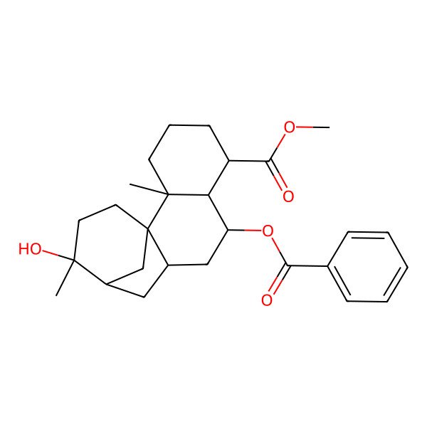 2D Structure of Methyl 5-(benzoyloxy)-9-hydroxy-9,11b-dimethyltetradecahydro-8,11a-methanocyclohepta[a]naphthalene-4-carboxylate