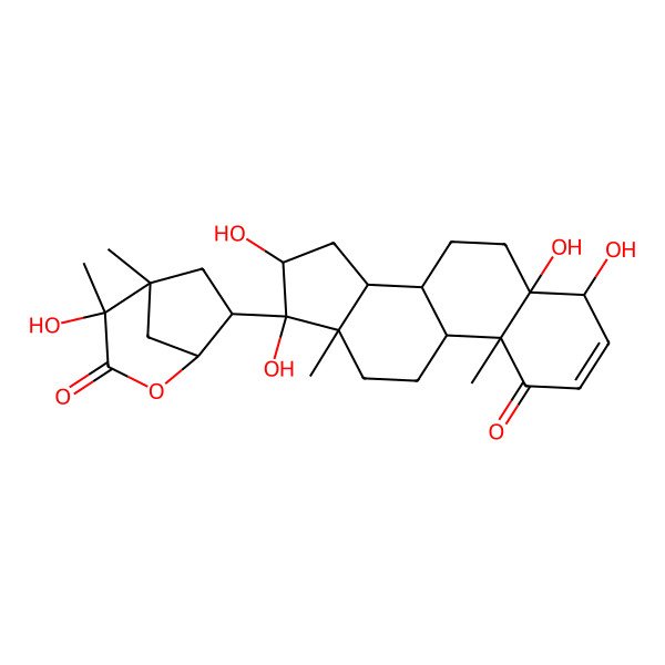 2D Structure of (1R,4R,5R,7R)-4-hydroxy-4,5-dimethyl-7-[(4S,5R,8S,9S,10R,13S,14S,16R,17S)-4,5,16,17-tetrahydroxy-10,13-dimethyl-1-oxo-4,6,7,8,9,11,12,14,15,16-decahydrocyclopenta[a]phenanthren-17-yl]-2-oxabicyclo[3.2.1]octan-3-one