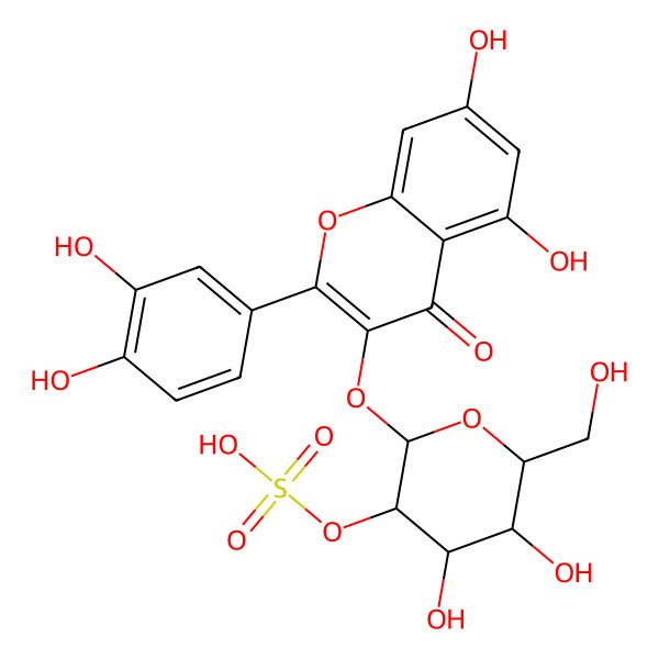2D Structure of [(2S,4S,5R)-2-[2-(3,4-dihydroxyphenyl)-5,7-dihydroxy-4-oxochromen-3-yl]oxy-4,5-dihydroxy-6-(hydroxymethyl)oxan-3-yl] hydrogen sulfate