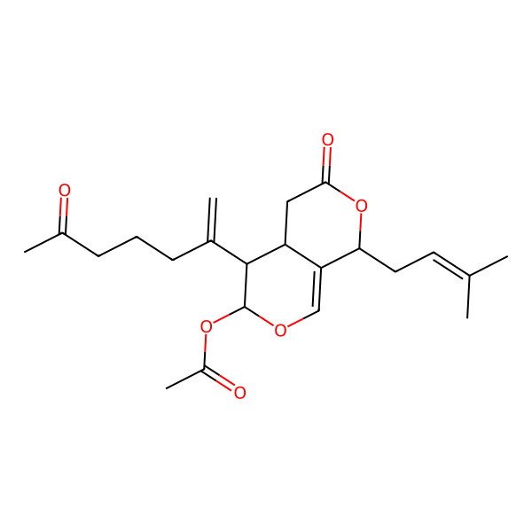 2D Structure of [1-(3-methylbut-2-enyl)-3-oxo-5-(6-oxohept-1-en-2-yl)-4,4a,5,6-tetrahydro-1H-pyrano[3,4-c]pyran-6-yl] acetate