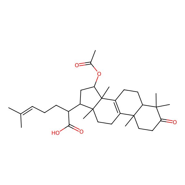 2D Structure of (2R)-2-[(5S,10S,13R,14R,15S,17R)-15-acetyloxy-4,4,10,13,14-pentamethyl-3-oxo-1,2,5,6,7,11,12,15,16,17-decahydrocyclopenta[a]phenanthren-17-yl]-6-methylhept-5-enoic acid