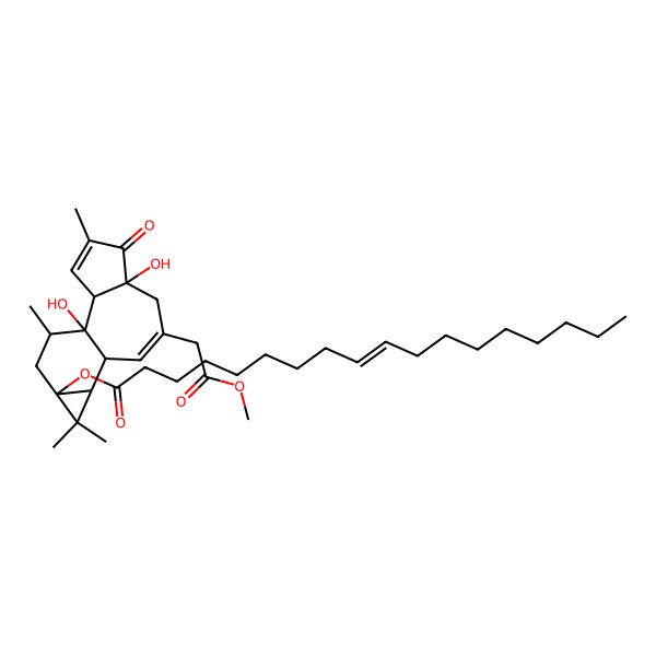 2D Structure of [1,6-Dihydroxy-8-(2-methoxy-2-oxoethyl)-4,12,12,15-tetramethyl-5-oxo-13-tetracyclo[8.5.0.02,6.011,13]pentadeca-3,8-dienyl] octadec-9-enoate