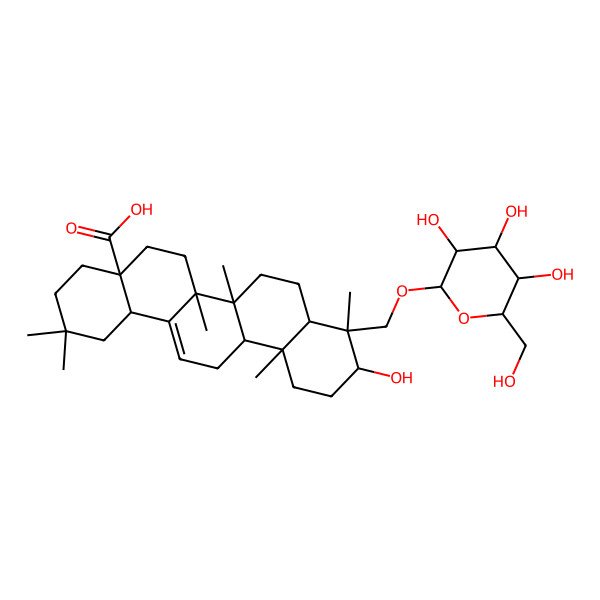 2D Structure of (4aS,6aR,6aS,6bR,8aR,9R,10S,12aR,14bS)-10-hydroxy-2,2,6a,6b,9,12a-hexamethyl-9-[[(2R,3R,4S,5S,6R)-3,4,5-trihydroxy-6-(hydroxymethyl)oxan-2-yl]oxymethyl]-1,3,4,5,6,6a,7,8,8a,10,11,12,13,14b-tetradecahydropicene-4a-carboxylic acid