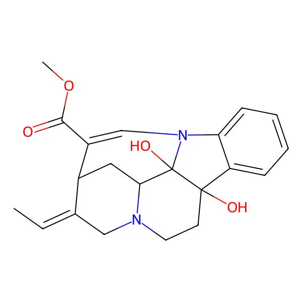 2D Structure of Methyl 13-ethylidene-8,17-dihydroxy-1,11-diazapentacyclo[12.3.2.02,7.08,17.011,16]nonadeca-2,4,6,18-tetraene-19-carboxylate